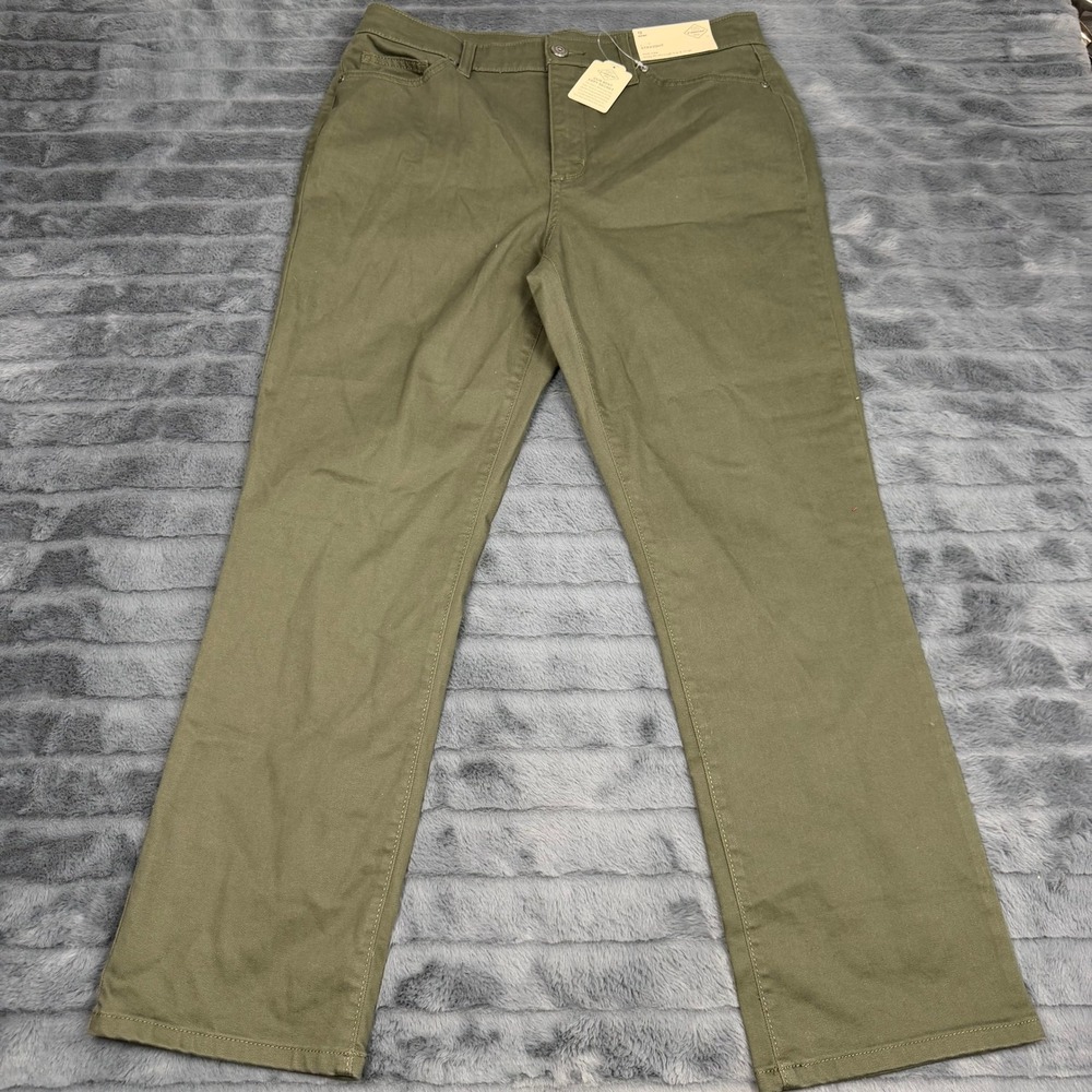 St Johns Bay Womens Straight Leg Pants 12 Short Oregano Green Mid Rise 846-0835